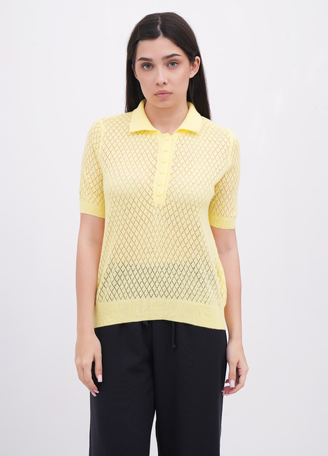 Фото ракурс 1 - Женская желтая футболка поло EQUILIBRI артикул W314 010 002 Yellow FW2025