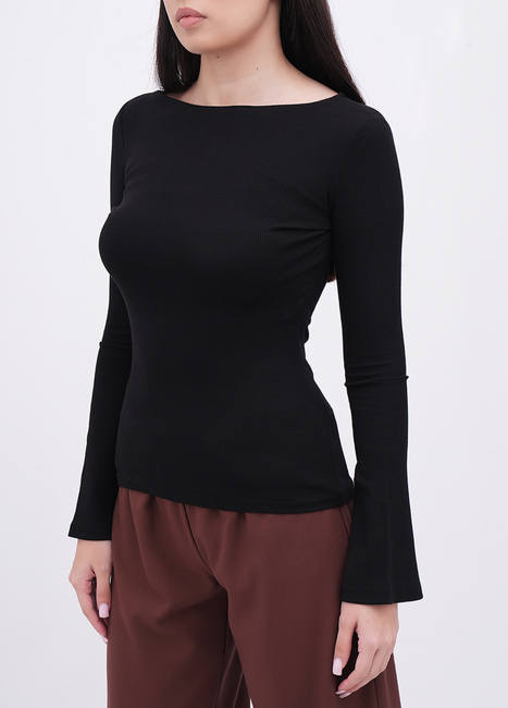 Жіночий чорний лонгслів EQUILIBRI артикул W215 023 000 Black FW2025 Фото ракурс 3 - Жіночий чорний лонгслів EQUILIBRI артикул W215 023 000 Black FW2025