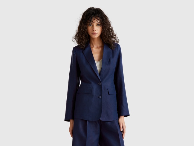 Женский синий пиджак Benetton артикул 25BVDW036 252 25P Фото ракурс 1 - Женский синий пиджак Benetton артикул 25BVDW036 252 25P