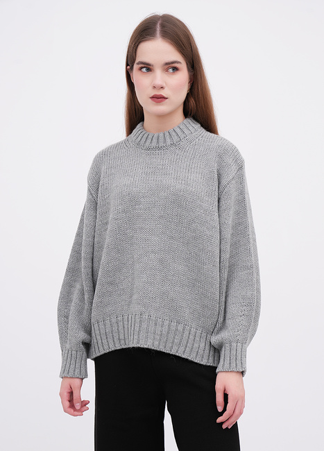 Женский серый свитер EQUILIBRI артикул W342 066 000 Grey FW2025 Фото ракурс 1 - Женский серый свитер EQUILIBRI артикул W342 066 000 Grey FW2025