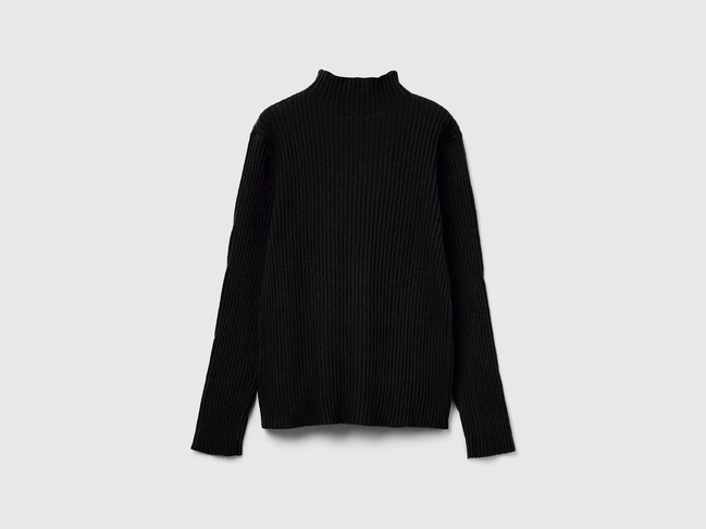 Фото ракурс 2 - Черная водолазка для девочек Benetton артикул 1Y7QC200P.G 100 25A