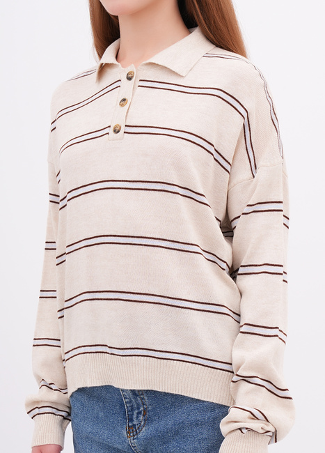 Фото ракурс 3 - Жіноча бежева футболка поло EQUILIBRI артикул W314 013 000 Beige FW2025