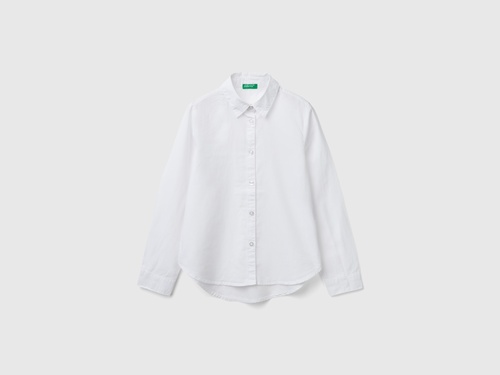 Фото ракурс 1 - Белая рубашка Benetton для девочек артикул 5X9ZCQ03A.G 101 24A