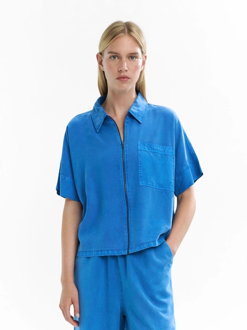 Жіноча синя сорочка Parfois артикул 233149 _BL FW2025 Фото ракурс 1 - Жіноча синя сорочка Parfois артикул 233149 _BL FW2025