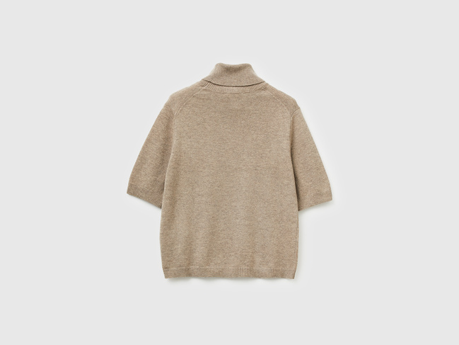 Фото ракурс 3 - Женская коричневая футболка Benetton артикул 102HD203X 81F 25A