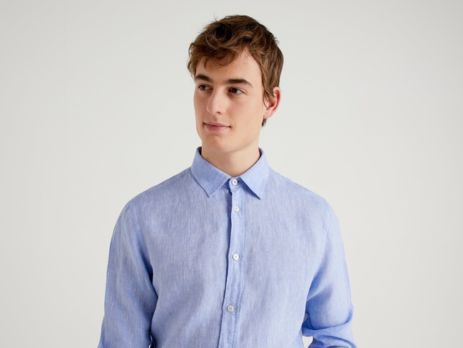 Фото ракурс 7 - Мужская синяя рубашка Benetton артикул 5BKU5QJG8 907 25P