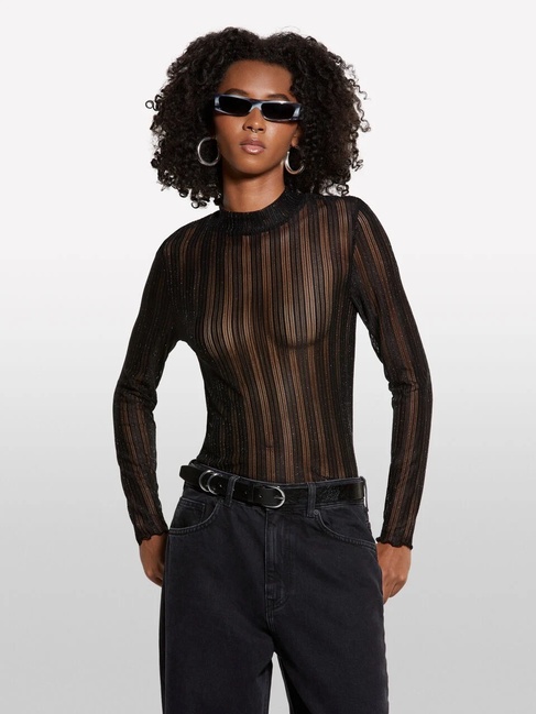 Жіночий чорний лонгслів Sisley артикул 327PL200U 100 25A Фото ракурс 1 - Жіночий чорний лонгслів Sisley артикул 327PL200U 100 25A