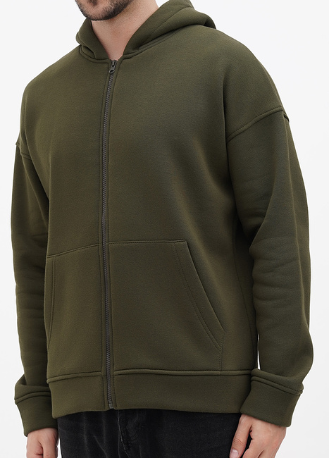 Фото ракурс 3 - Мужское хаки худи EQUILIBRI артикул M OD Hoody Fleece Zip Khaki FW2023