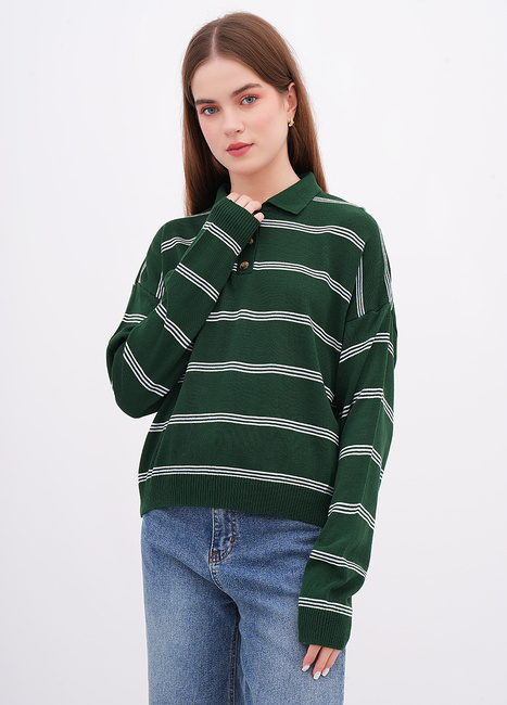 Фото ракурс 1 - Жіноча зелена футболка поло EQUILIBRI артикул W314 013 000 Green FW2025