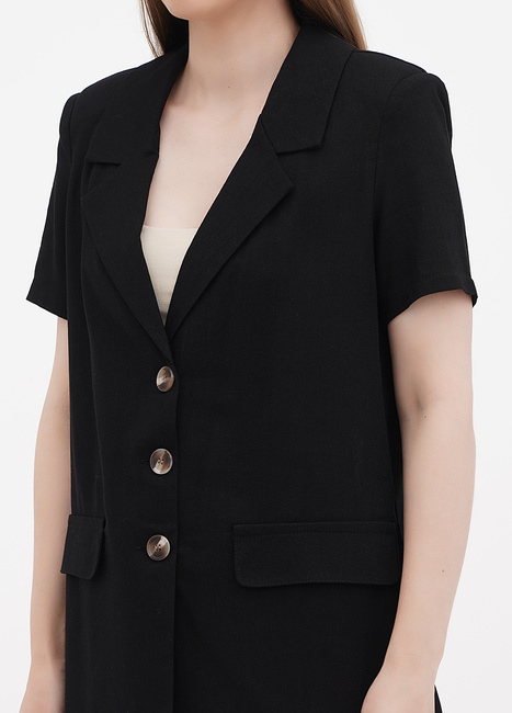 Фото ракурс 3 - Женский чёрный пиджак EQUILIBRI  артикул AZ Linen Jacket Black SS2023