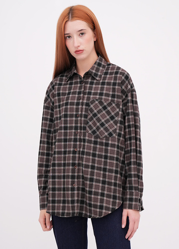 Фото ракурс 1 - Жіноча коричнева сорочка EQUILIBRI артикул W422 023 003 Brown dark FW2025