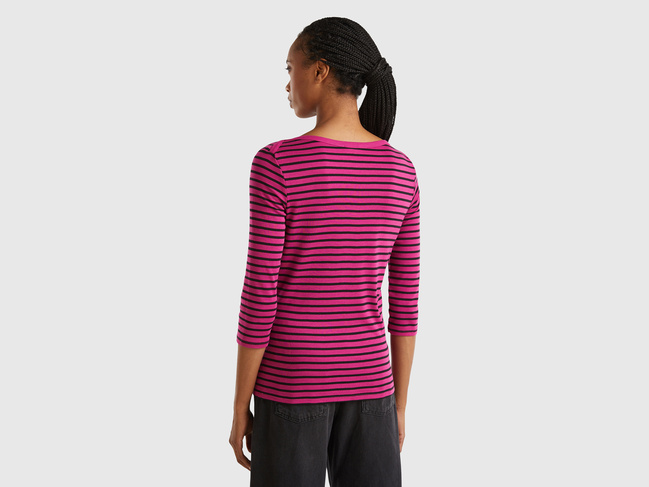 Фото ракурс 2 - Женский розовый лонгслив Benetton артикул 30YSE16A1 697 24A