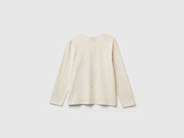 Бежевый лонгслив для девочек Benetton артикул 35RYC10Q7.G 0R2 25A Фото ракурс 2 - Бежевый лонгслив для девочек Benetton артикул 35RYC10Q7.G 0R2 25A