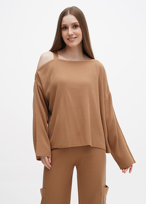 Фото ракурс 1 - Женский коричневый свитер EQUILIBRI артикул TMZ SH SW CAMEL FW2023