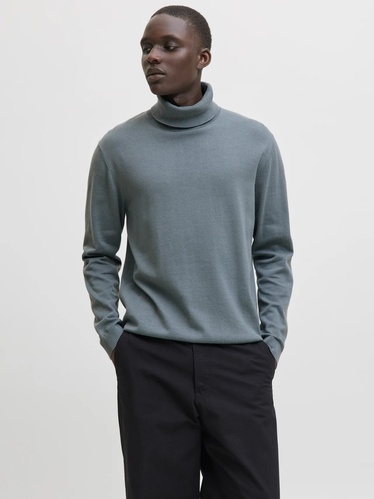 Фото ракурс 1 - Мужская голубая водолазка Jack & Jones артикул 12258051 Stormy Weather FW2025