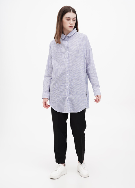 Фото ракурс 1 - Жіноча блакитна сорочка EQUILIBRI артикул MH Shirt Stripe Blue SS2024