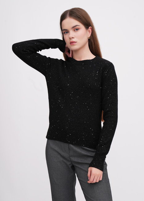 Женский черный свитер EQUILIBRI артикул BW342002 000 Black FW2025 Фото ракурс 1 - Женский черный свитер EQUILIBRI артикул BW342002 000 Black FW2025