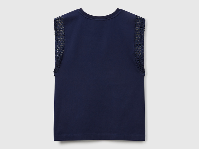 Фото ракурс 3 - Женская синяя футболка Benetton артикул 3IFVD10AC 252 25P