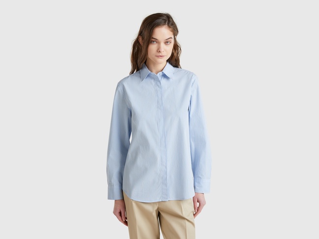 Фото ракурс 1 - Жіноча синя сорочка Benetton артикул 59T7DQ0BH 902 25A