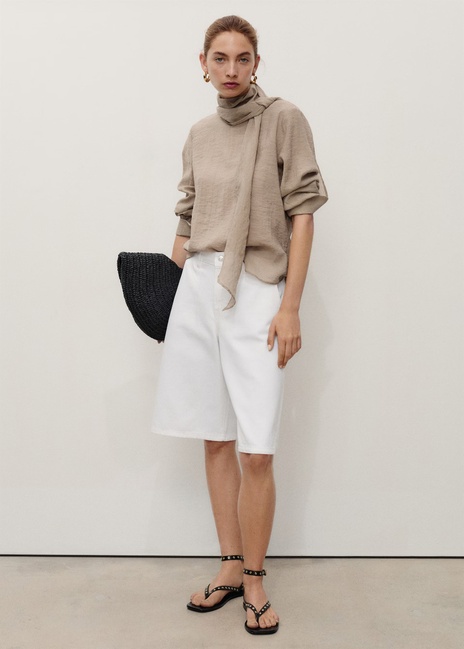 Женские белые шорты Mango артикул 17061180 01 1 season Фото ракурс 1 - Женские белые шорты Mango артикул 17061180 01 1 season