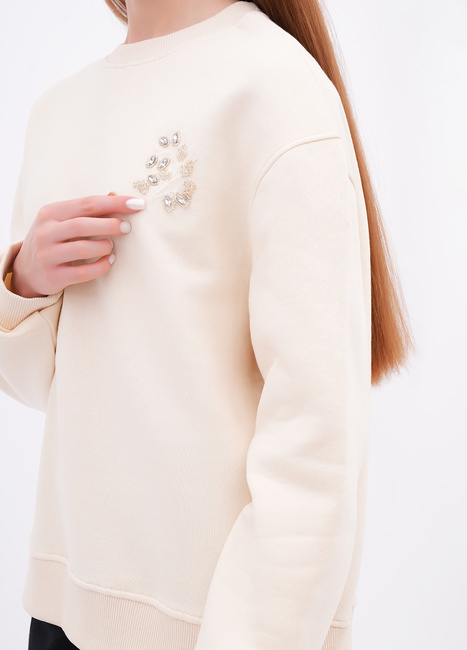 Женский молочный свитшот EQUILIBRI артикул W231 031 000 ECRU FW2025 Фото ракурс 3 - Женский молочный свитшот EQUILIBRI артикул W231 031 000 ECRU FW2025