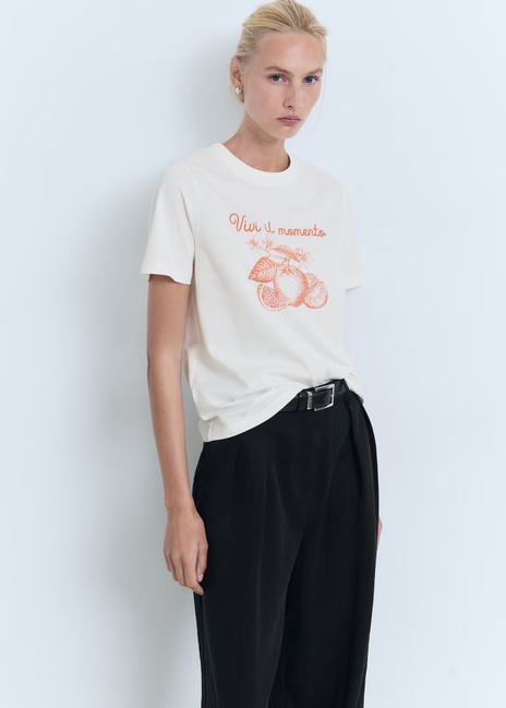 Жіноча молочна футболка Mango артикул 17012909 20 1 season Фото ракурс 1 - Жіноча молочна футболка Mango артикул 17012909 20 1 season