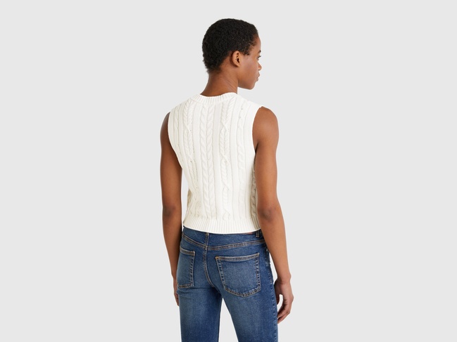 Фото ракурс 2 - Женский бежевый жилет Benetton артикул 1694D10CM 0R2 25P