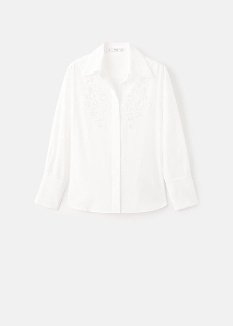 Женская молочная рубашка Mango артикул 27071241 02 2 season Фото ракурс 3 - Женская молочная рубашка Mango артикул 27071241 02 2 season