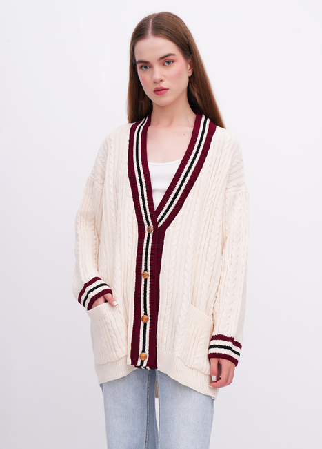 Жіночий молочний кардиган EQUILIBRI артикул W343 007 000 MILK FW2025 Фото ракурс 1 - Жіночий молочний кардиган EQUILIBRI артикул W343 007 000 MILK FW2025