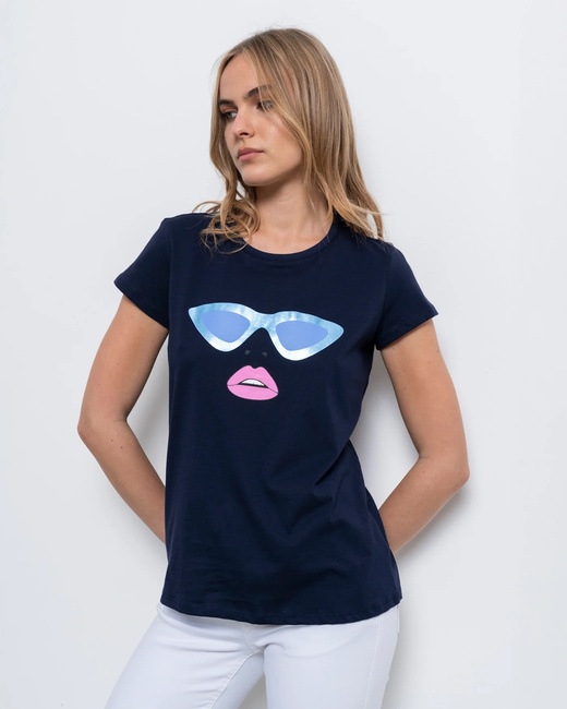 Жіноча синя футболка Piazza Italia артикул 50031 Blue SS2025 Фото ракурс 1 - Жіноча синя футболка Piazza Italia артикул 50031 Blue SS2025