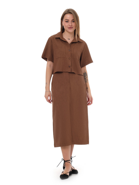 Жіноча коричнева сорочка EQUILIBRI артикул W491 071 100 CINNAMON SS2025 Фото ракурс 3 - Жіноча коричнева сорочка EQUILIBRI артикул W491 071 100 CINNAMON SS2025