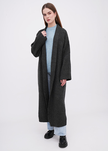 Фото ракурс 1 - Жіночий сірий кардиган EQUILIBRI артикул BW343001 000 Dark grey FW2025