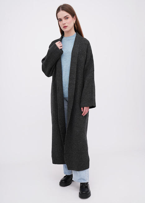 Женский серый кардиган EQUILIBRI артикул BW343001 000 Dark grey FW2025 Фото ракурс 1 - Женский серый кардиган EQUILIBRI артикул BW343001 000 Dark grey FW2025