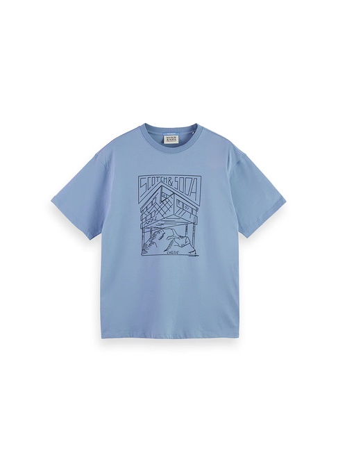 Мужская голубая футболка SCOTCH & SODA артикул 181300 410 FW2025 Фото ракурс 1 - Мужская голубая футболка SCOTCH & SODA артикул 181300 410 FW2025